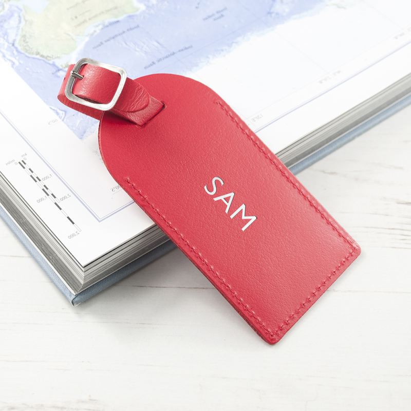 Personalised Red Foiled Leather Luggage Tag The Personalised Gift Shop