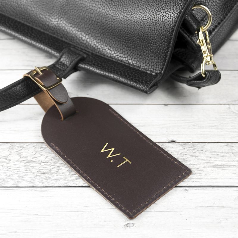 Personalised Brown Foiled Leather Luggage Tag The Personalised Gift Shop