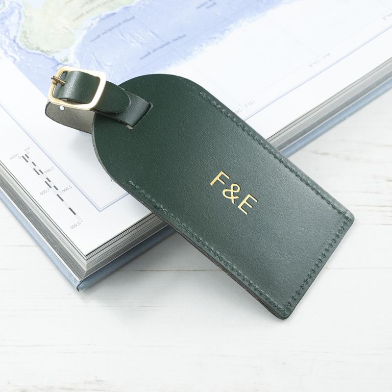 Personalised Dark Green Foiled Leather Luggage Tag The Personalised