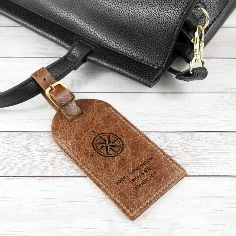 Personalised Natural Tan Engraved Leather Luggage Tag The