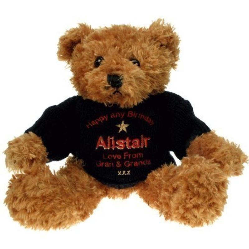 Personalised 50th Birthday Brown Teddy Bear: Blue Jumper product image