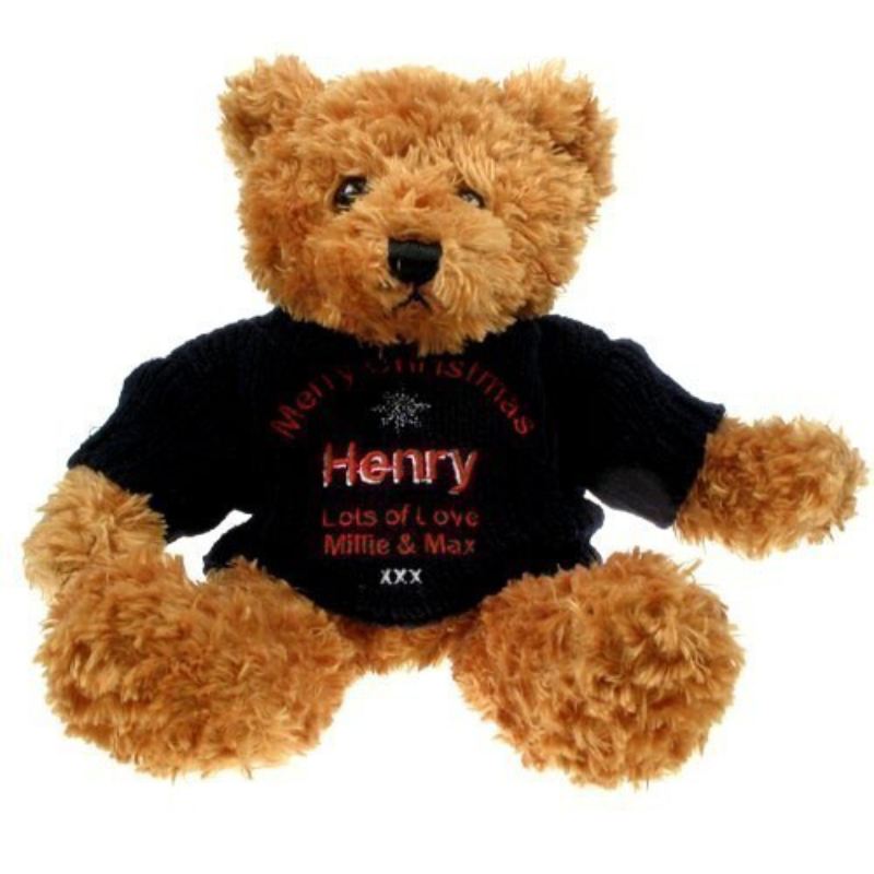 Personalised Christmas Teddy Bear: Blue Jumper product image