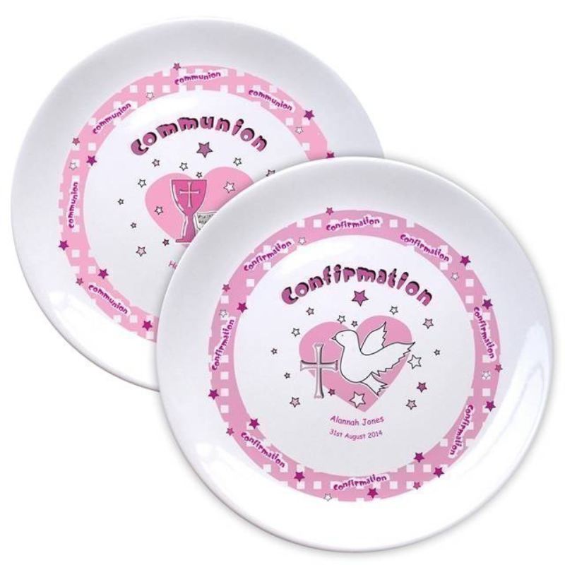 Personalised Pink Heart 1st Holy Communion 8" Coupe Plate product image