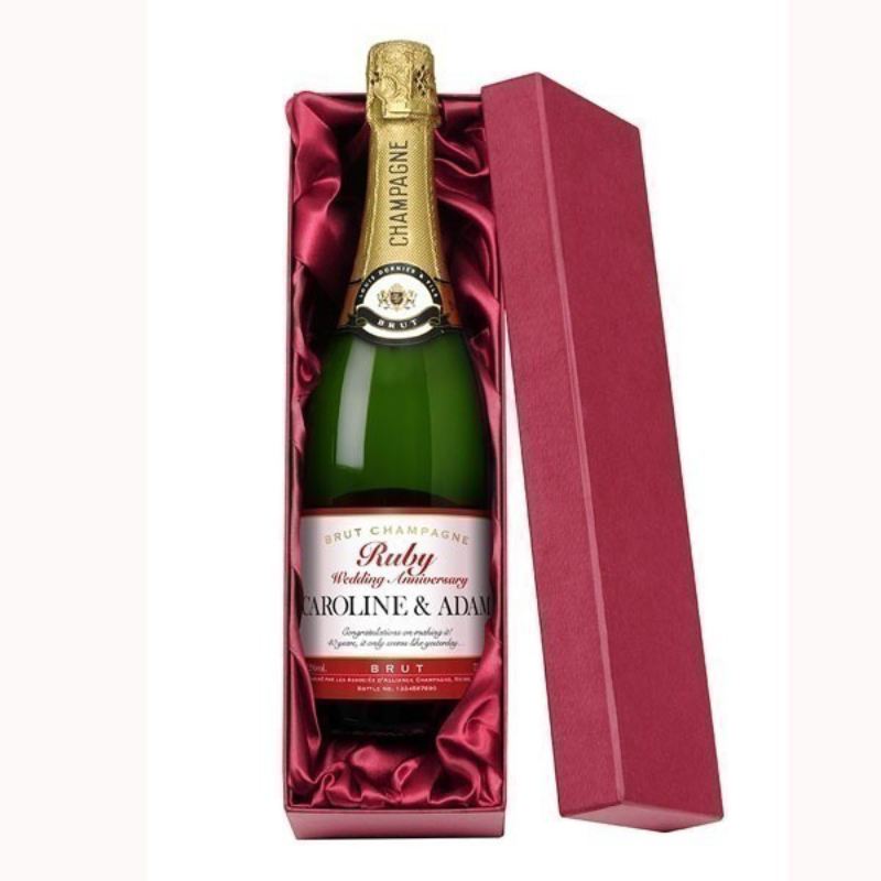 40th-anniversary gift for husband #5: Personalized ruby anniversary champagne