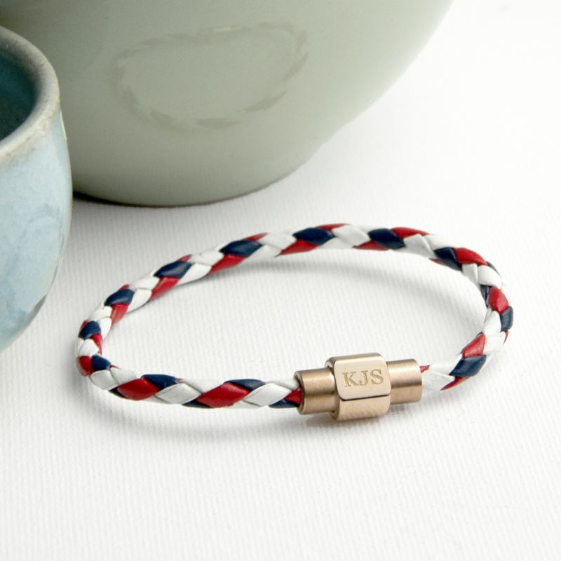 Personalised Men's Nautical Leather Bracelet with Gold Clasp product image