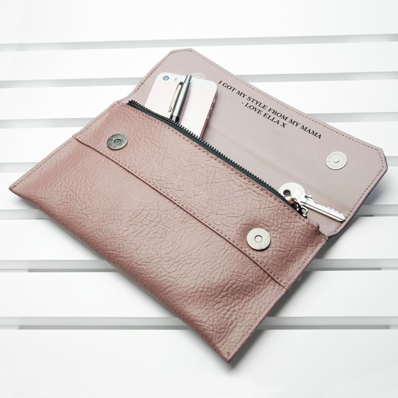 Personalised Nude Pink Leather Clutch Bag product image