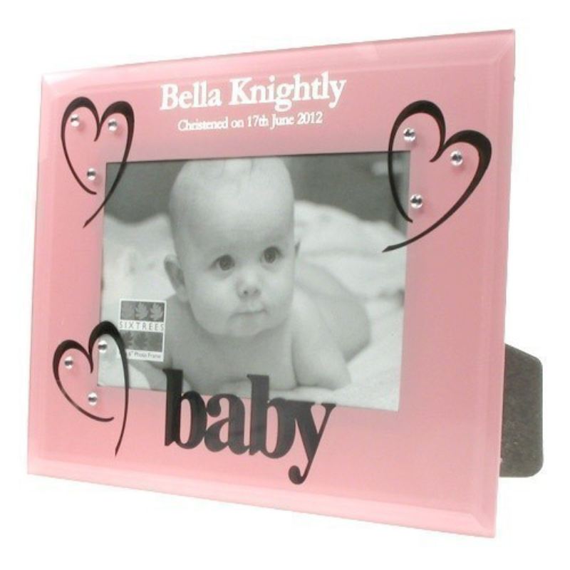 Pink Glass Christening Photo Frame The Personalised Gift Shop