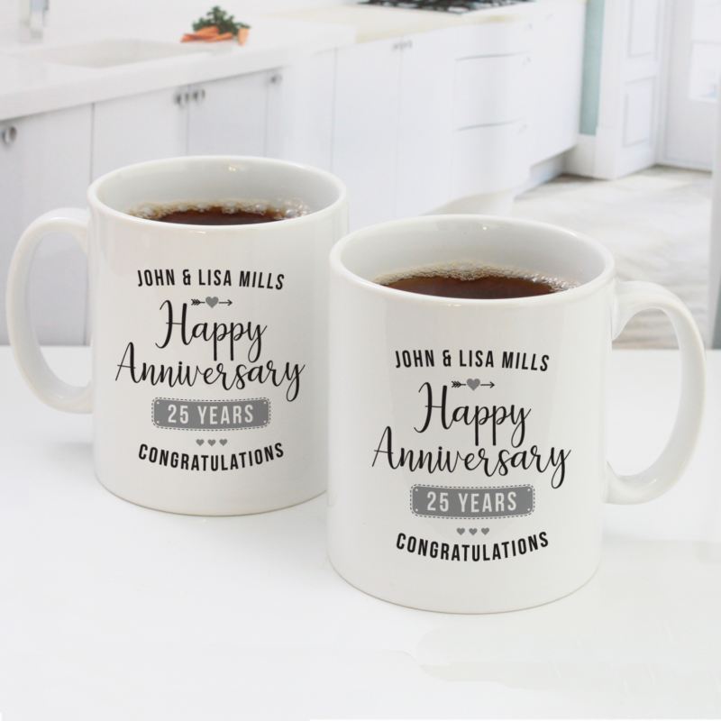 Personalised Pair Of 25th Wedding Anniversary Mugs product image