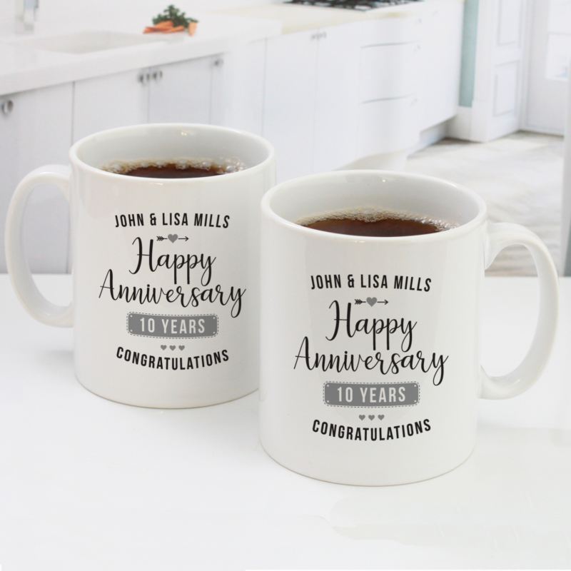 Personalised Pair Of 10th Wedding Anniversary Mugs The Personalised Gift Shop